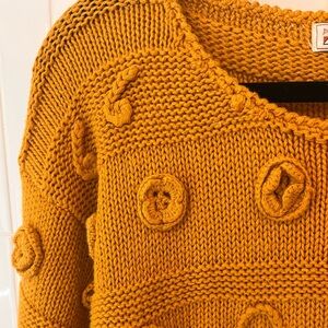 Vintage Mustard Yellow Textured Knit Sweater Ramie Cotton 90s Small